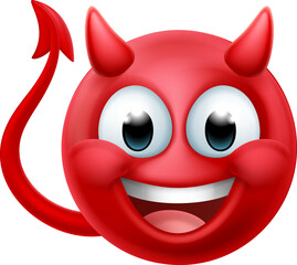 A red devil or satan emoji emoticon man face cartoon icon mascot.