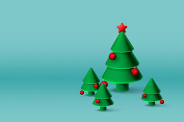 Xmas pine tree on green background. Christmas and New Year background.