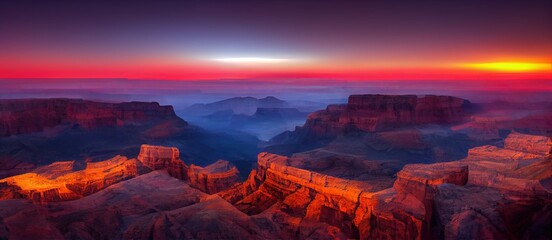 Panorama of the sunset over the canyon, sunset in Arizona, panorama