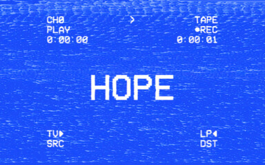 An old damaged VHS tape tracking a bad signal coming from a double deck, with the text Hope. Cool retro vintage background for modern videos.
