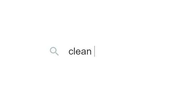 Typing text to search about Clean Energy, search bar animation, white background