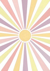 Boho contemporary background with abstract sun. Geometric wall art print with sun rays. Retro backdrop