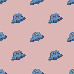Bucket hat vector seamless pattern. Cute repeat background for textile, design, fabric, cover etc.