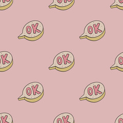 Okay sign conversation bubble vector seamless pattern. Cute repeat background for textile, design, fabric, cover etc.