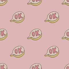 Okay sign conversation bubble vector seamless pattern. Cute repeat background for textile, design, fabric, cover etc.