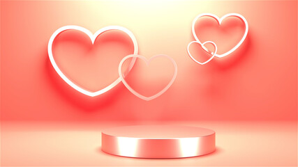 Minimal heart shapes background mock up podium