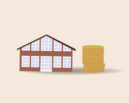 House or real estate and stack of money as financial concept, flat vector stock illustration isolated for design