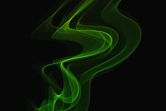 Abstract green lines background with vector wave elements on black background