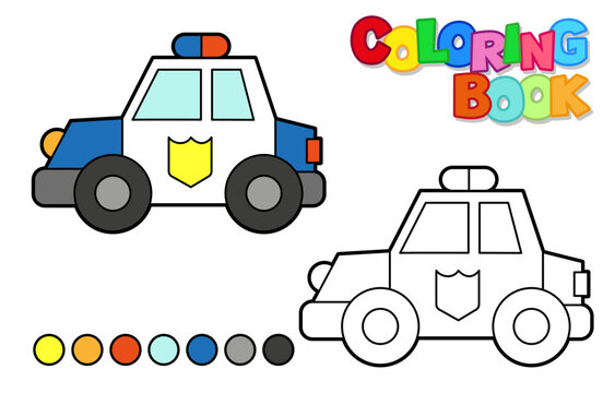 Vector illustration of a police car. Coloring book for children. Simple level