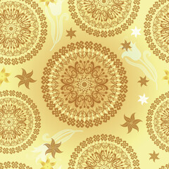 Seamless pattern with gold openwork circles on a golden gradient background. vector image eps 10