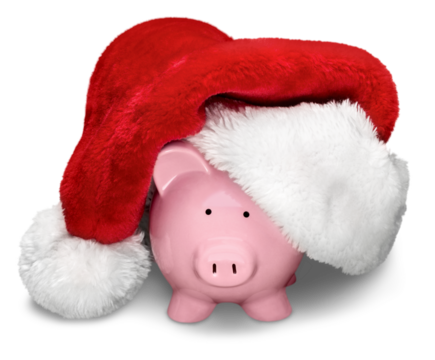 Piggy bank with Santa Claus hat isolated on white background - Powered by Adobe