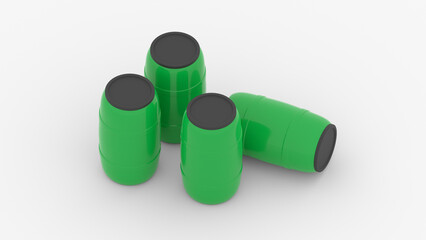green plastic water barrels on white background isometric 3d render