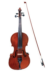 Front View of a Violin with Bow, Isolated © BillionPhotos.com