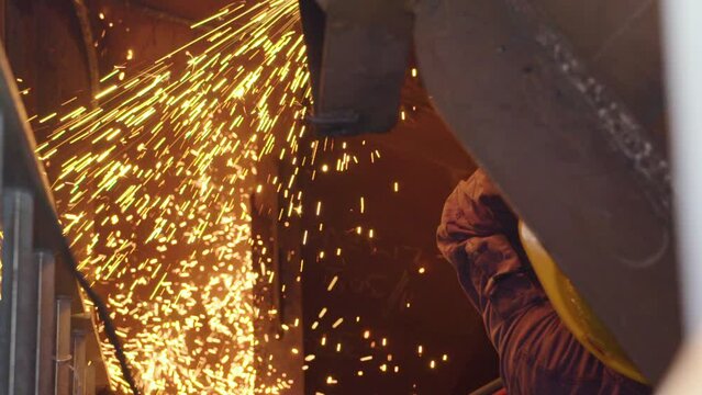 Metal cutting with oxygen acetylene torch - sparks fly