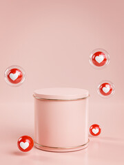 Podium Pedestal Pink Stand Show Cosmetic Product  Love Heart Ball Icon Social Media Portrait 3D Render © natanaelginting