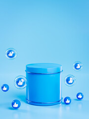 Podium Pedestal Blue Stand Show Cosmetic Product  Like Thumb Up Ball Icon Social Media 3D Render © natanaelginting