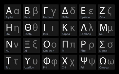greek alphabet letters, ancient antique signs font. vector illustration