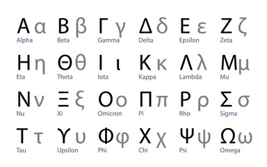 greek alphabet letters, ancient antique signs font. vector illustration