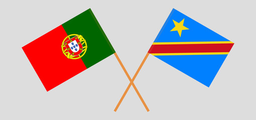 Crossed flags of Portugal and Democratic Republic of the Congo. Official colors. Correct proportion