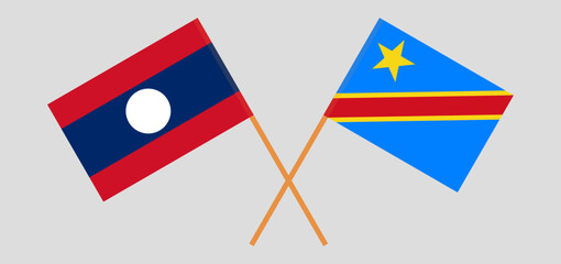 Crossed flags of Laos and Democratic Republic of the Congo. Official colors. Correct proportion