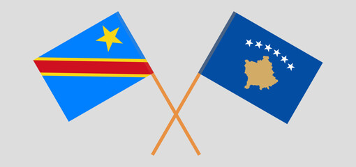 Crossed flags of Democratic Republic of the Congo and Kosovo. Official colors. Correct proportion