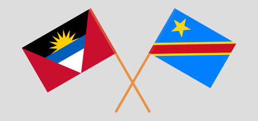 Crossed flags of Antigua and Barbuda and Democratic Republic of the Congo. Official colors. Correct proportion
