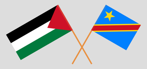 Crossed flags of Palestine and Democratic Republic of the Congo. Official colors. Correct proportion