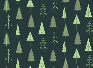 Obraz premium Seamless pattern with simple spruces. Christmas texture in flat style.