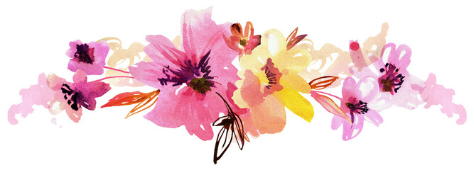 Fototapeta na wymiar Pink and yellow watercolor floral composition