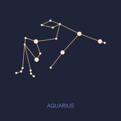 AQUARIUS zodiac horoscope star constellation space symbol, horoscope night sky map. vector illustration