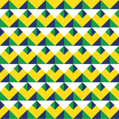 Seamless geometric pattern with triangles. Background pattern in blue, green, yellow color for Brazil Independence Day. Vector illustration.