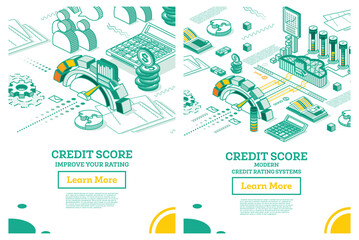 Isometric Personal Credit Score or Rating Concept.