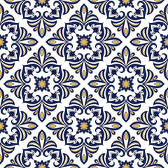Tile seamless pattern design. With blue and yellow motifs background. Vector illustation Eps10