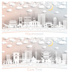 Can Tho and Haiphong Vietnam City Skyline Set.