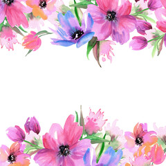 Obraz na płótnie Canvas Pink and blue watercolor floral illustration