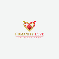 humanity love people icons and heart concept logo in gold and red