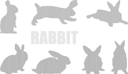 A group of rabbits in different poses, hares from different angles. Graphic style minimalist strokes.