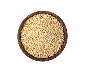 Quinoa seeds in wood bowl isolated on transparent png