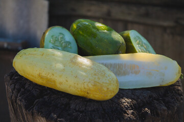 big yellow old overripe cucumbers
