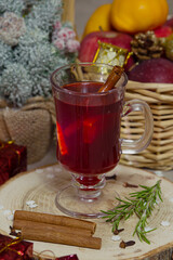 Christmas cozy still life photo, hot wine with spices