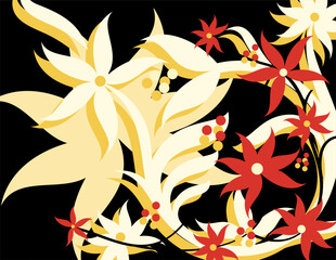 Floral corner design. Ornament flowers on Black background Decorative border with flowery elements, pattern.Decorative border with flowery elements, pattern. Wedding card with flourish swirl.