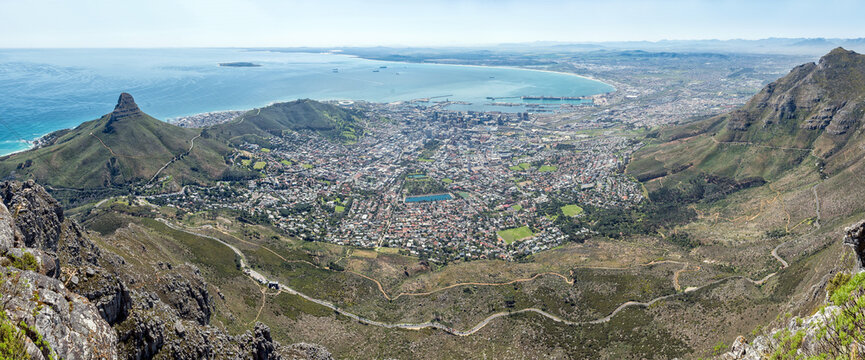 Panorama of Cape Town City Bowl seen from Table Mountain