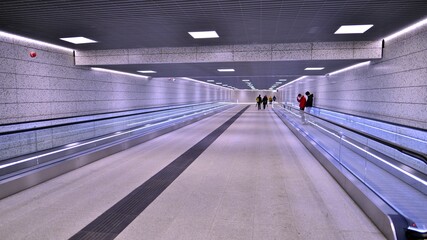 Modern interior design and lighting of metro  station corridor.  