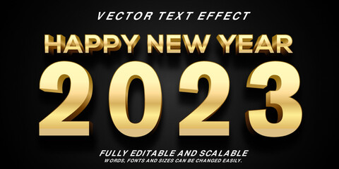 Gold happy new year 2023 3d bold editable text effect.