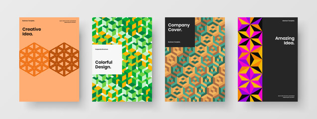 Simple geometric shapes corporate brochure layout bundle. Fresh flyer design vector concept collection.