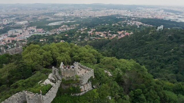 Aerial view of castle of moors Sintra Portugal