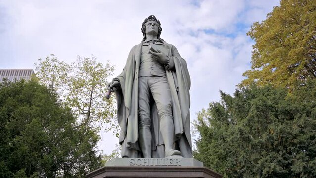 Schiller statue in city center in Frankfurt, Germany