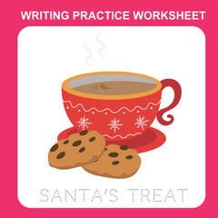Writing practice worksheet for kids with Christmas theme. Printable writing practice page for toddlers. Cute and funny vector illustrations file. Educational worksheet for kids.