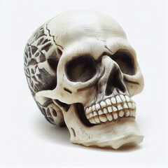 Obraz premium Beautiful carved Halloween skull. Polymer clay 3d illustration.