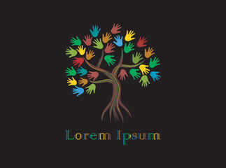 decorative tree with hand leaves, abstract tree concept